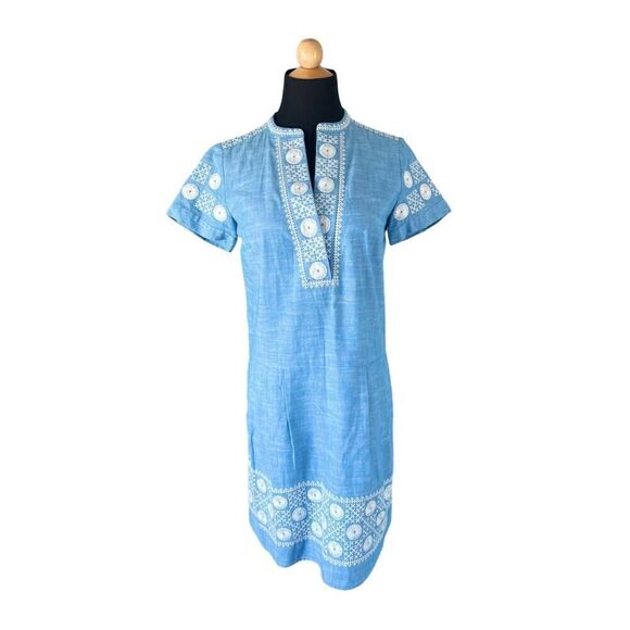 MADEWELL Chambray Sunstitch Tunic Dress Blue White Embroidered XS 

Style A4752 - Picture 1 of 9